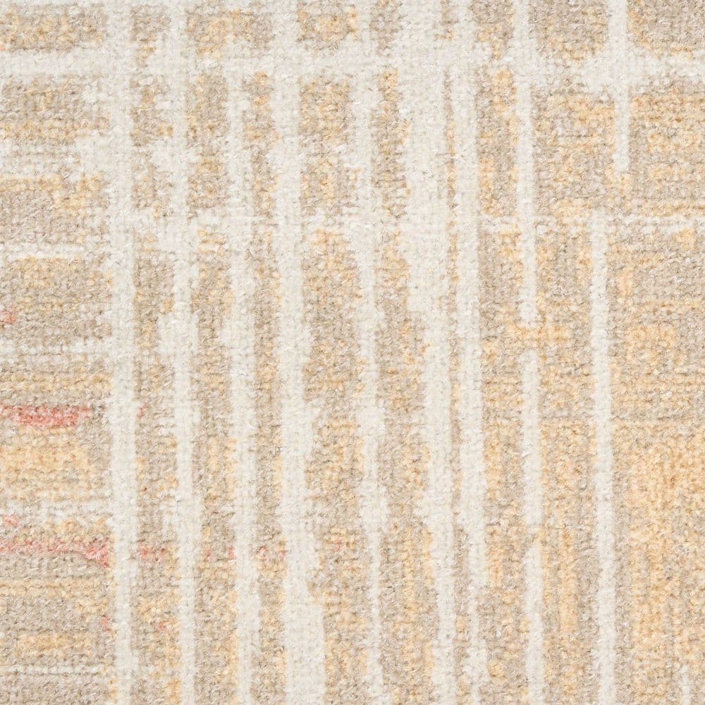 Beige Peach Abstract Polyester Machine Washable Runner Rug