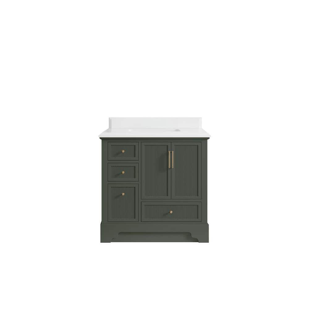 Alys 36 in. W x 22 in. D x 36 in. H Single Sink Bath Vanity Center in Pewter Green with 1.5 in. white qt top price history on PriceWatchPro