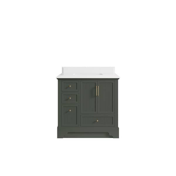 Willow Collections Alys 36 in. W x 22 in. D x 36 in. H Single Sink Bath Vanity Center in Pewter Green with 1.5 in. white qt top