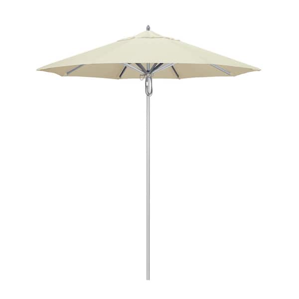 California Umbrella 7.5 ft. Silver Aluminum Commercial Market Patio Umbrella with Pulley Lift in Canvas Sunbrella