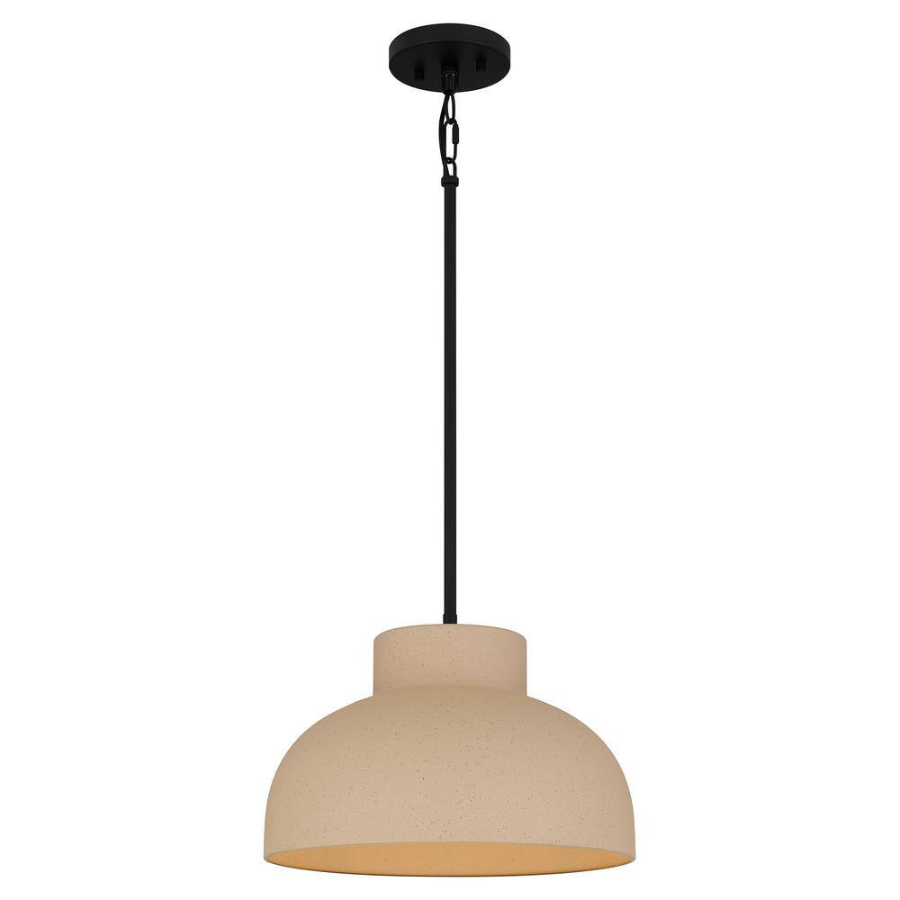 Hampton Bay Verlea 1Light Matte Black Shaded Pendant Light with Creamy