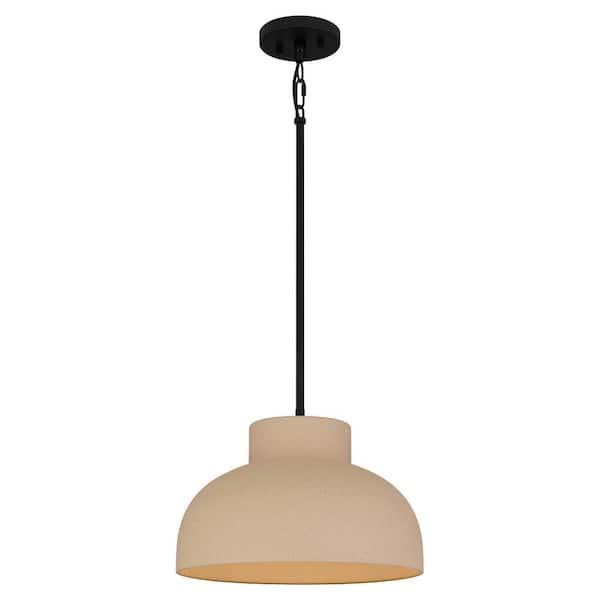 Hampton Bay Verlea 1-Light Matte Black Shaded Pendant Light with Creamy White Finish Shade
