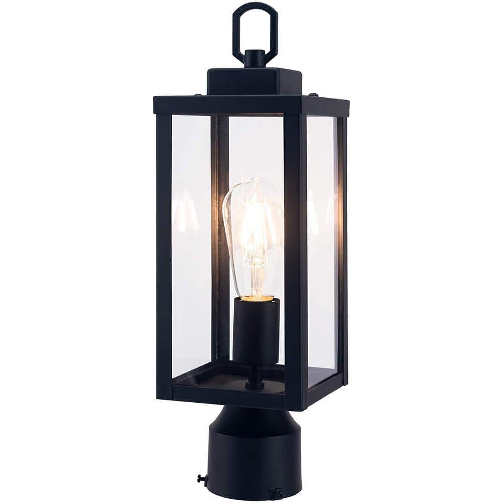 1-Light Black Metal Hardwired Outdoor Weather Resistant Post Light with No 