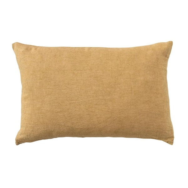 Storied Home Mustard Color Stonewashed Polyester Lumbar 24 in. x 16 in. Throw Pillow