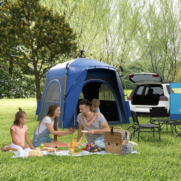 Huluwat 4-Persons Blue Quick Setup Pop-Up Tent with Windows, Doors