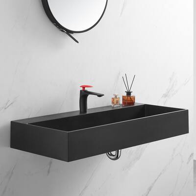 Bathroom Sink, Wall-Mount Install or On Countertop, 40 in. with Single Faucet Hole