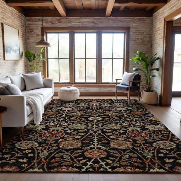 Mayfield Premium Machine Washable Abstract AMF1085 Black 10 ft. x 14 ft. Area Rug