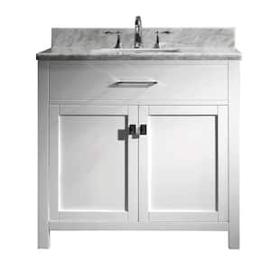 Caroline 36 in. W Bath Vanity in White with Marble Vanity Top in White with Square Basin