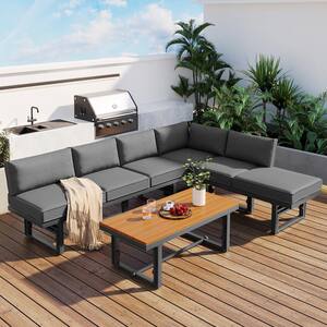 3-Piece Metal Outdoor Sectional Sofa Set with Height-adjustable Seating, Coffee Table and Cushions for Patio, Gray