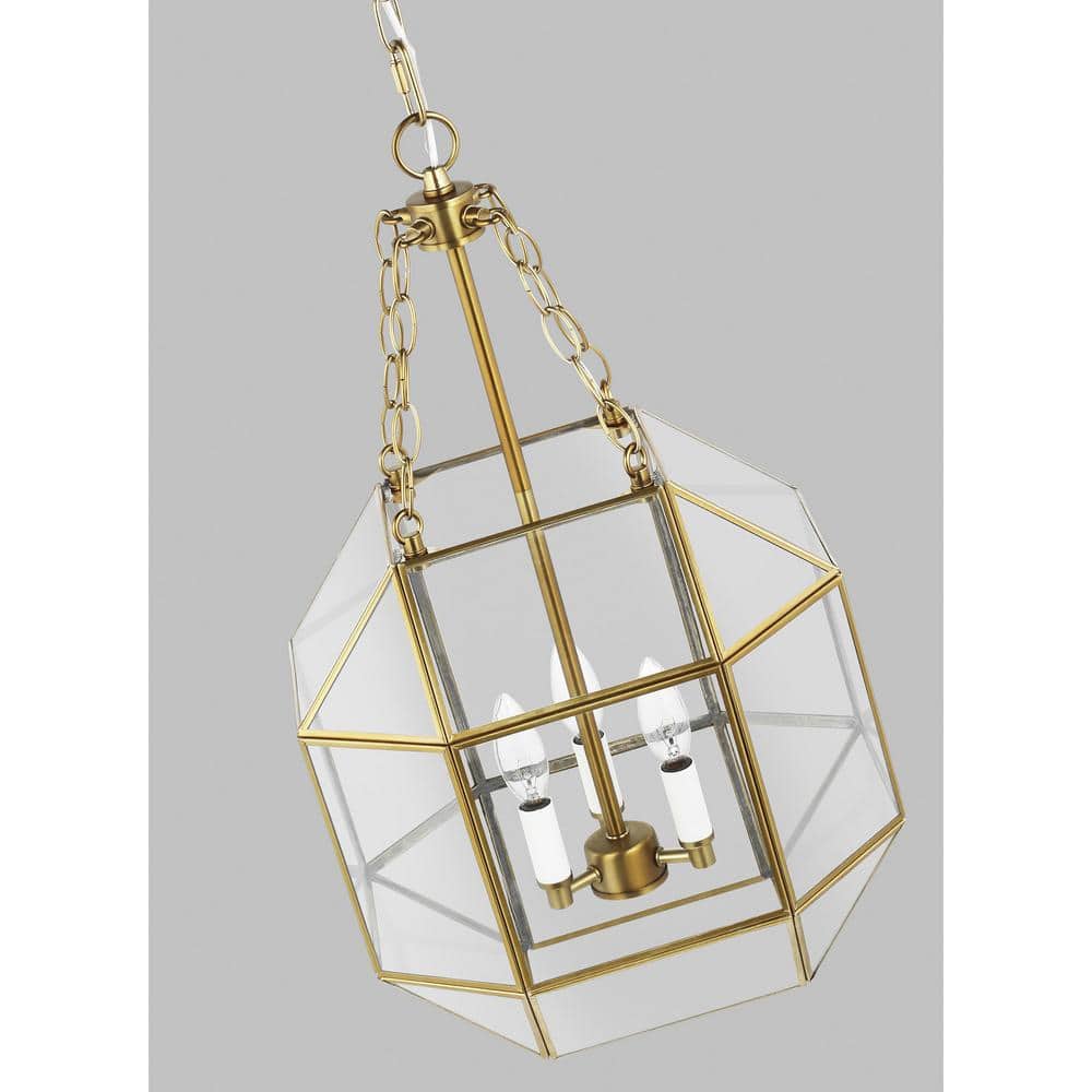 Satin Brass Geometric Pendant with Clear Glass Shade