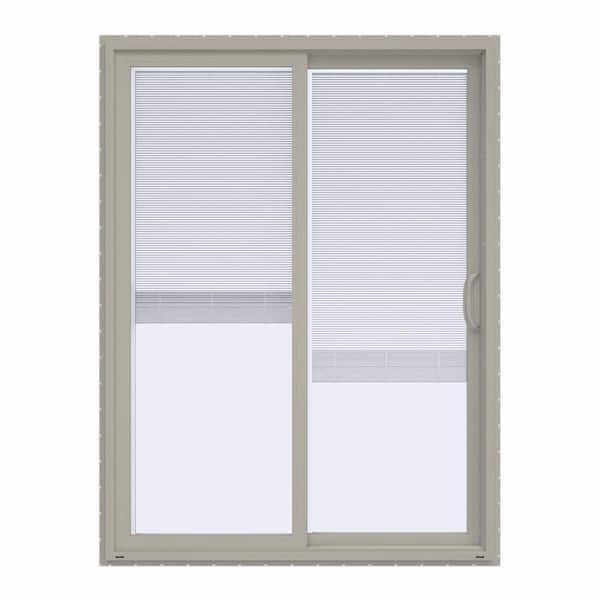 60 in. x 80 in. V-4500 Contemporary Desert Sand Vinyl Right-Hand Full Lite Sliding Patio Door w/Blinds