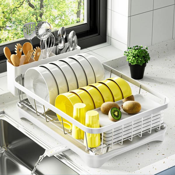 Lynzavix White Space-Saving Dish Rack with Utensil Holder and