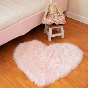 Pink 2 ft. x 3 ft. Faux Fur Luxuriously Soft and Eco Friendly Heart Area Rug
