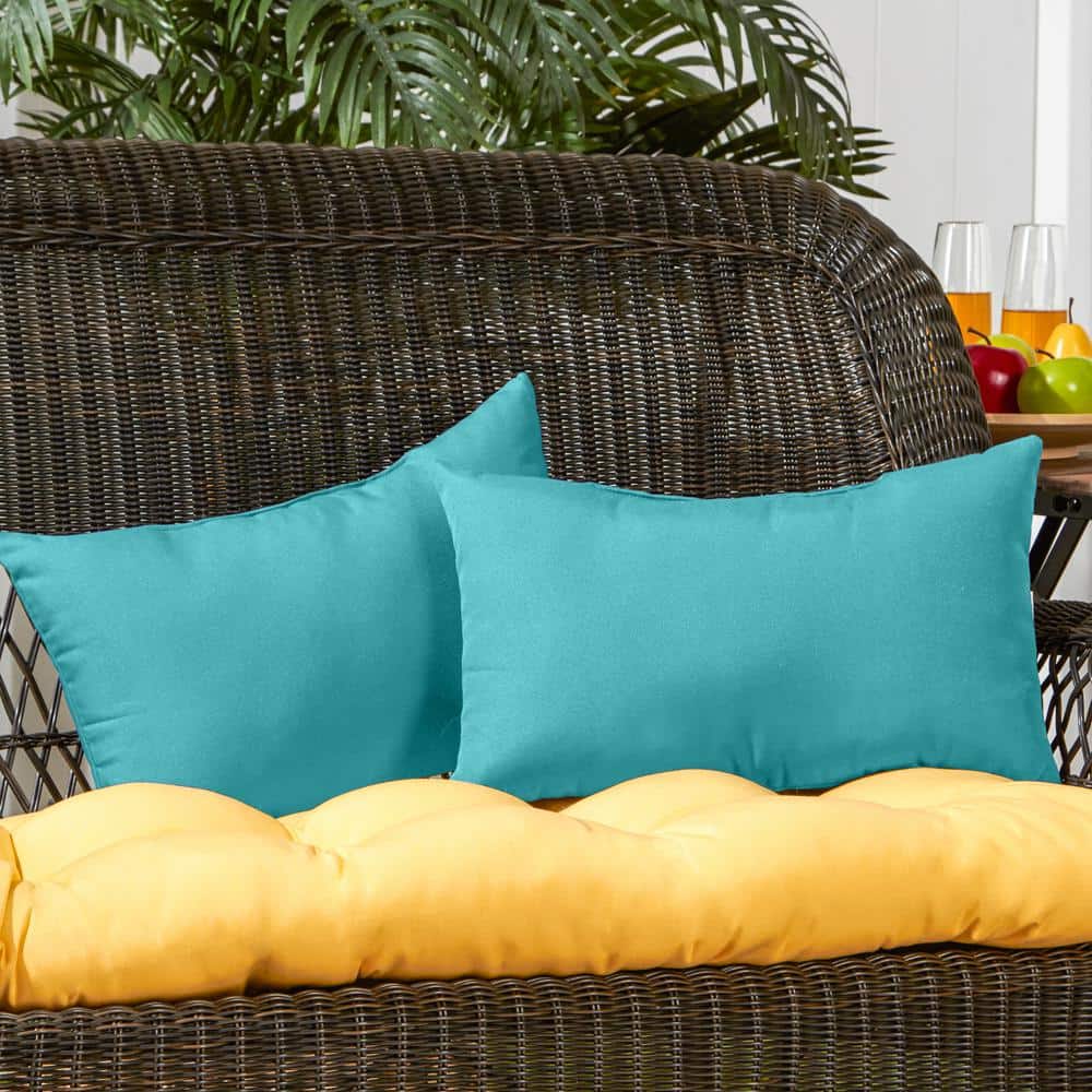 Teal Outdoor Rectangular Lumbar Pillows Set of 2