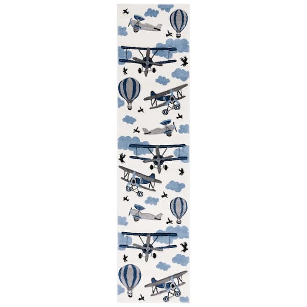Carousel Kids 2 ft. x 8 ft. Ivory/Blue Helicopter Runner Rug