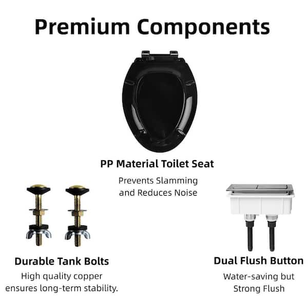21 in. Tall Toilet, Black Two-Piece High Toilet, Skirted and Elongated Bowl, 1.1/1.28 GPF Dual Flush, 12 in. Rough-in