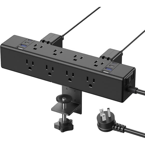 12-Outlet Desktop Clamp Power Strip Surge Protector with 8 USB Ports and Switch, 44800J, 6 ft. 14AWG Flat Plug in Black