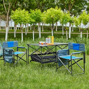 3-Piece Blue Folding Outdoor Table and Chairs Set with Storage Bag for Indoor, Outdoor Camping, Picnics, Beach