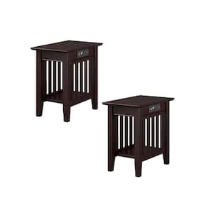 Mission 14 in. Wide Black Espresso Rectangle Solid Hardwood Side Table with USB Electronic Device Charger Set of 2