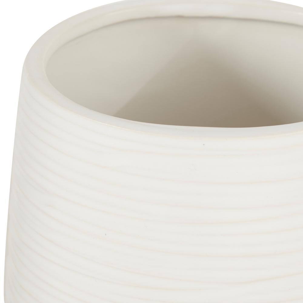 White Porcelain Ribbed Table Vase with Wide Opening