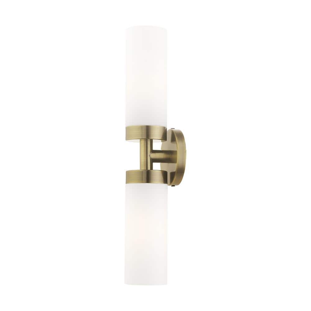 Aero Antique Brass 2-Light Vanity with Satin Opal White Glass
