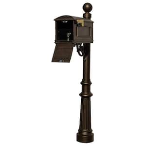 Lewiston Bronze Post Mount Locking Insert Mailbox with Decorative Fluted Base and Ball Finial
