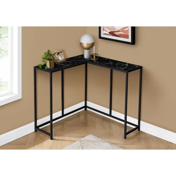 Unbranded 36 in. Black Marble-Look Rectangle L Shaped Particle Board Console Table