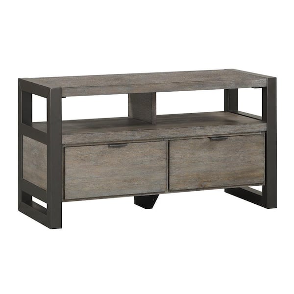 Benjara 40 in. Gray Wood TV Stand Fits TVs up to 32 in. with 2 Drawer and Metal Base