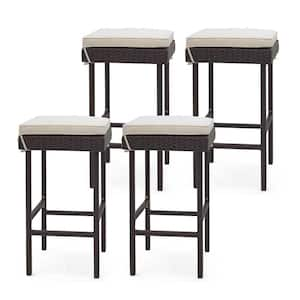 Metal Outdoor Bar Stools with Off White Cushion (set of 4)