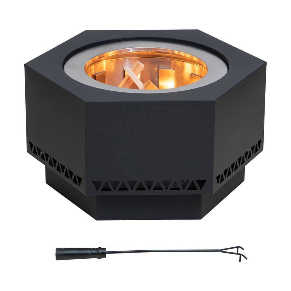 Lawrence Black Hexagonal Smokeless 28 Inch Fire Pit with PVC Cover