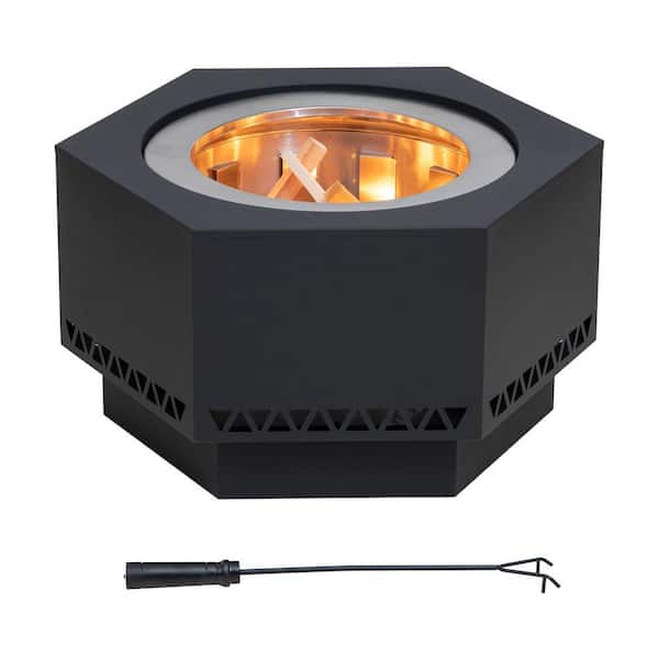 28 In. Hexagonal Outdoor Patio Wood Burning Smokeless Firepit