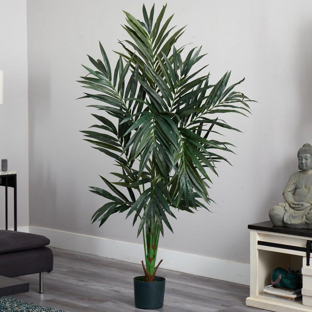 6-Foot Green Silk Palm Tree in Black Plastic Pot