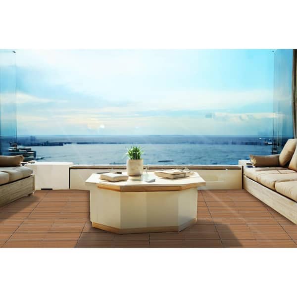 1 ft. x 1 ft. Wood and Plastic Composite Interlocking Deck Tile in Natural Vertical Stripes (20 sq. ft. per Box)
