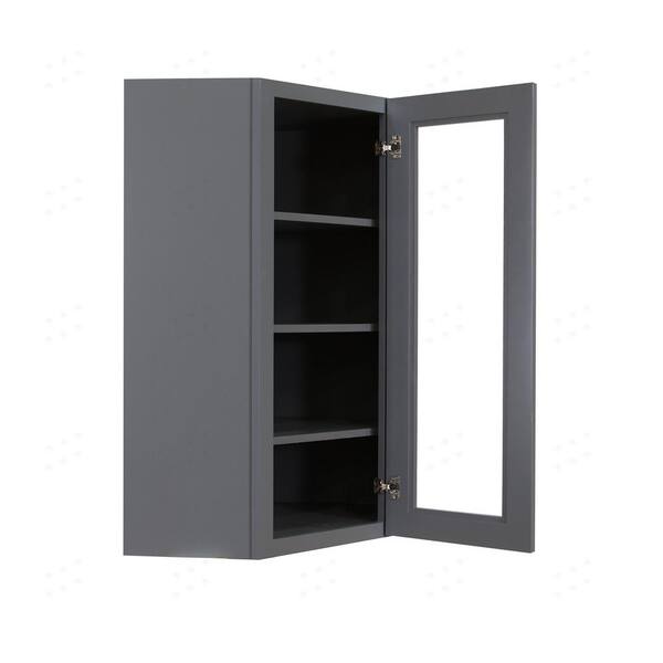 LIFEART CABINETRY Lancaster Gray Plywood Shaker Stock Assembled Wall Diagonal Glass Door Kitchen Cabinet 24 in. W x 36 in. H x 12 in. D