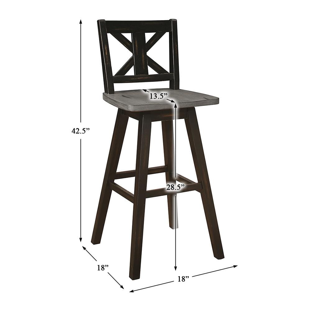 Distressed Gray and Black Wood Swivel Pub Stools Set of 2