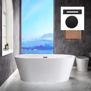 Derby 59 in. Acrylic FlatBottom Double Ended Bathtub with Matte Black Overflow and Drain Included in White