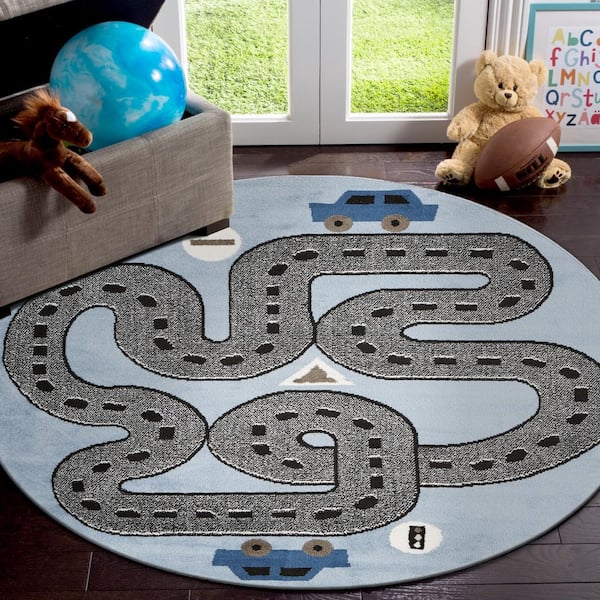 Playful Light Blue 5 ft. Round Indoor Area Rug