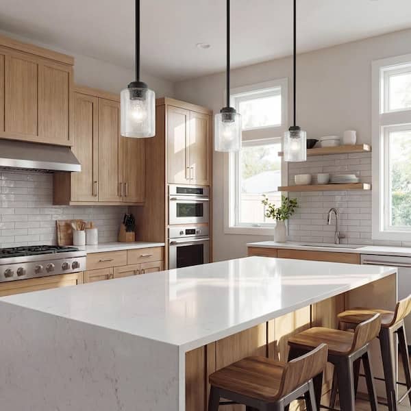 KICHLER Winslow 1-Light Black Mini Pendant Light with Clear Seeded