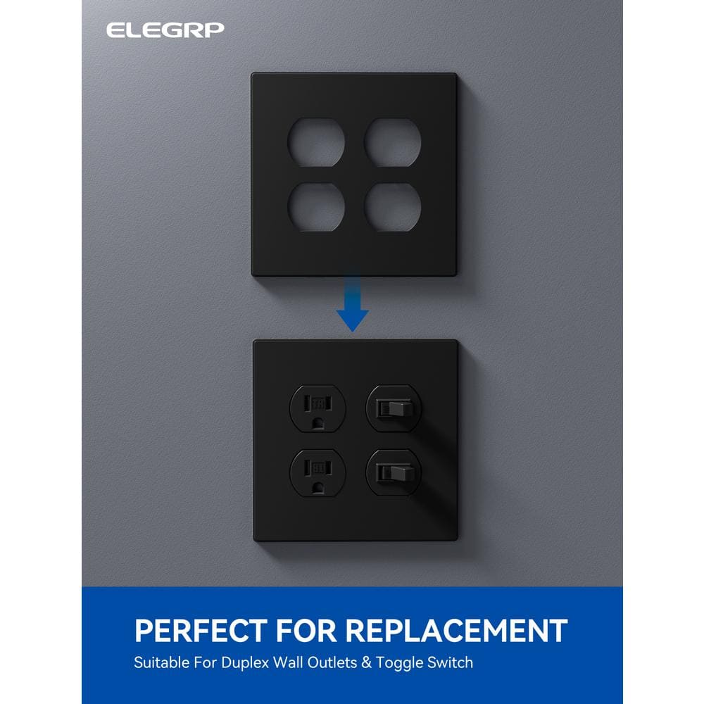 Black 4-Gang Duplex Outlet Plastic Wall Plate Set
