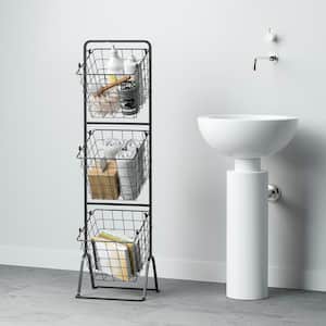 Black 3-Tier Metal Wire Storage Basket Stand with Removable Baskets