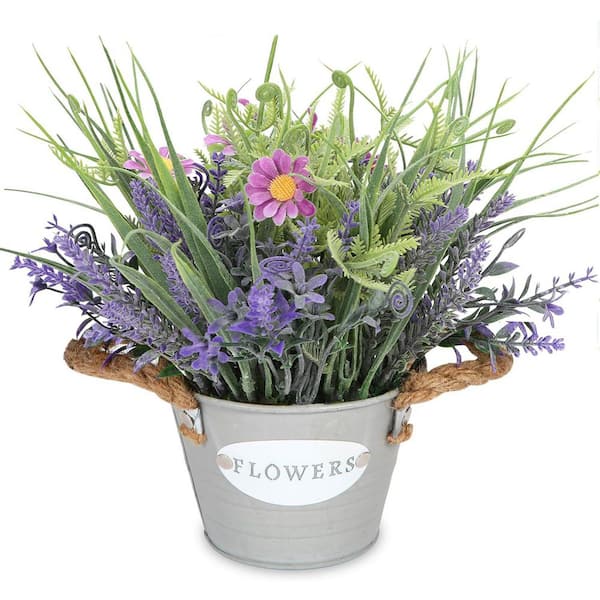 Unbranded 10 in. Multi-Colored Indoor Artificial Lavender Flowers in Gray Pot