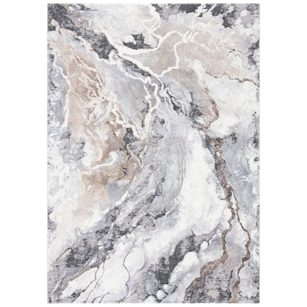 Cyrus Shag 9 ft. x 12 ft. Gray/Beige Marble Abstract Area Rug