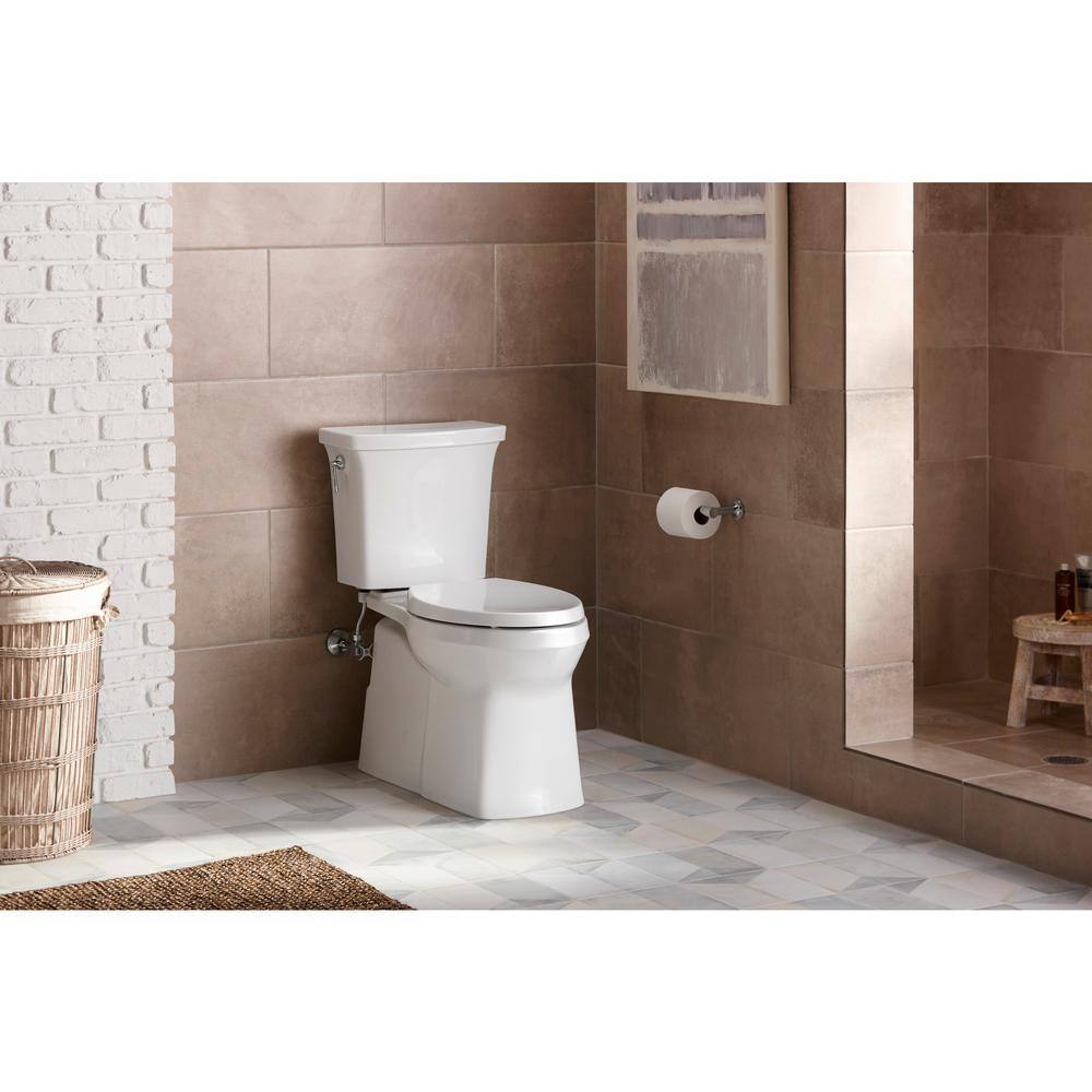 White High Efficiency Elongated Two-Piece Toilet with Skirted Trapway