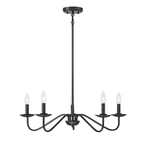 Meridian 5-Light Matte Black 28 in. Wide Chandelier with No Bulbs Included
