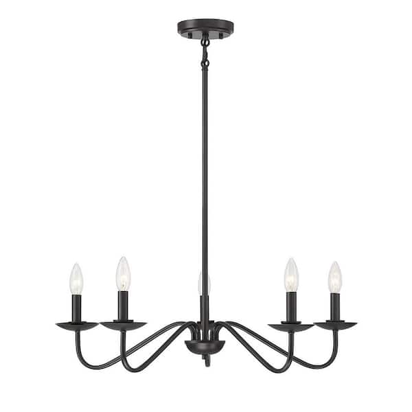 TUXEDO PARK LIGHTING 28 in. W x 7 in. H, 5-Light Matte Black Modern Chandelier with No Bulbs Included