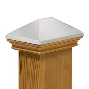 Miterless 4 in. x 6 in. Untreated Wood Flat Slip Over Fence Post Cap with Stainless Steel Pyramid