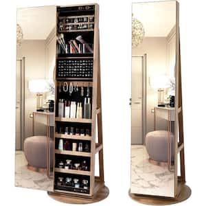 360° Swivel Jewelry Cabinet with 63 in. Lockable Mirror and Jewelry Storage in Natural