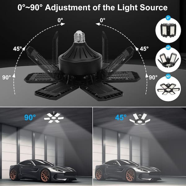 10 1 Adjustable Panels Led Garage Light 6500k Daylight Ceiling Lights Bulb E26 E27 Screw In