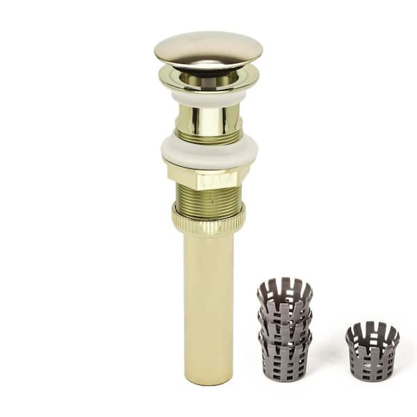 PF WaterWorks DecoDRAIN Push Open/Close Pop-Up Drain, ABS Body w/ Hair Catcher w/o Overflow, 2.5" Cap, 1.6-2.2" Sink Hole, Pol. Brass