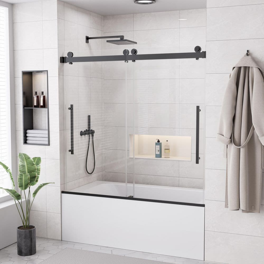 60 in. W x 60 in. H Sliding Frameless Tub Door in Brushed Gold with 5/16 in. Tempered Clear Glass price history on PriceWatchPro